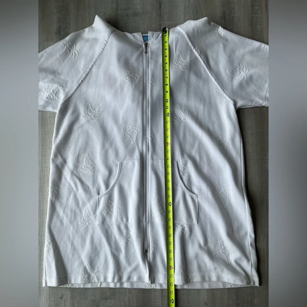 SUN CASUALS White Short Sleeve Zipper Up Cover Up with Hood Size 3X - Picture 5 of 6